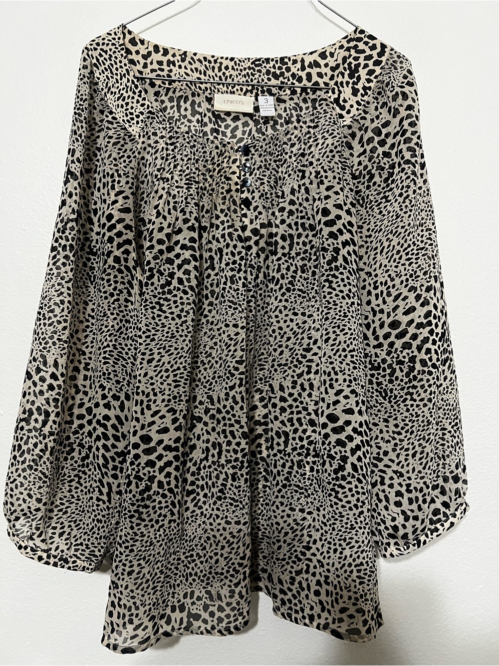 Chico's Leopard Print Sheer Chiffon Blouse Size 3